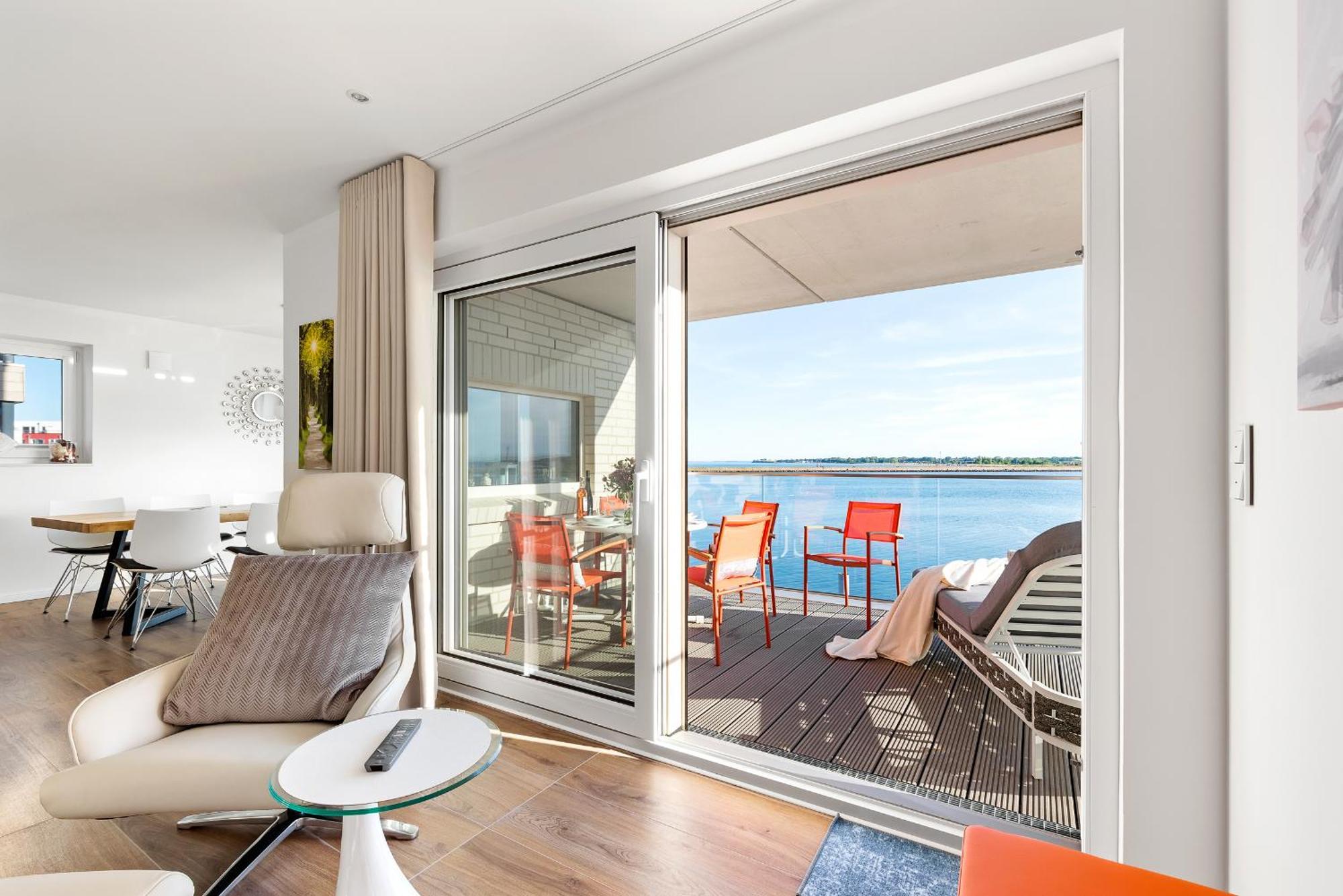 Horizont- direkt am Wasser, Hafenblick, Fahrstuhl, Sauna, ueberdachter Balkon Olpenitz Exterior foto