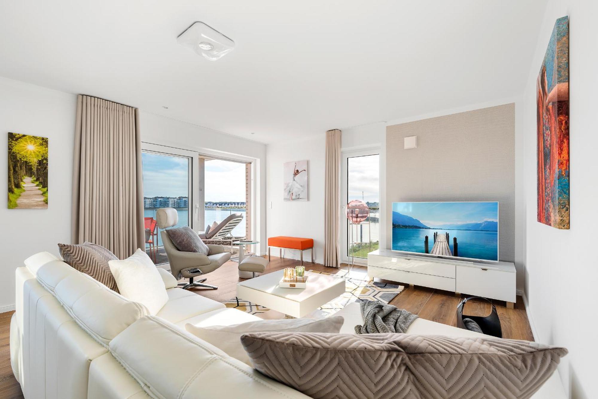 Horizont- direkt am Wasser, Hafenblick, Fahrstuhl, Sauna, ueberdachter Balkon Olpenitz Exterior foto