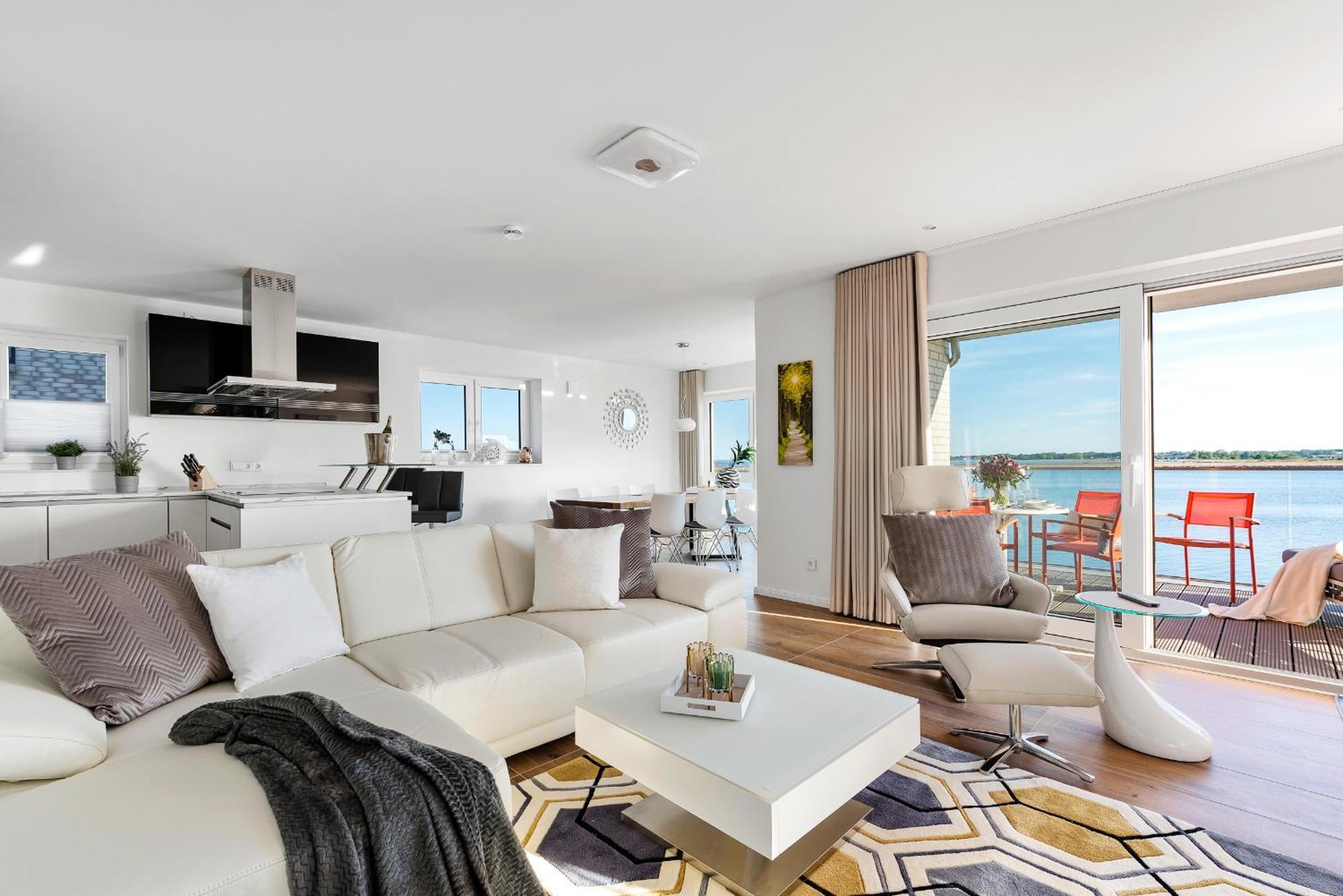 Horizont- direkt am Wasser, Hafenblick, Fahrstuhl, Sauna, ueberdachter Balkon Olpenitz Exterior foto